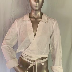 H&M White Collared Wrap Blouse